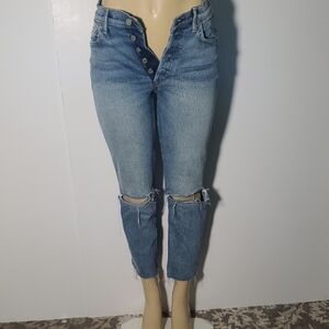 GRLFRND Wome's Distressed High-rise Jeans Blue Raw Hem Size 26